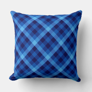 Cute Retro Ocean Blue Plaid Big Throw Pillow