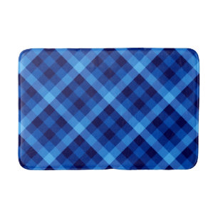 Cute Retro Ocean Blue Plaid Medium Bath Mat