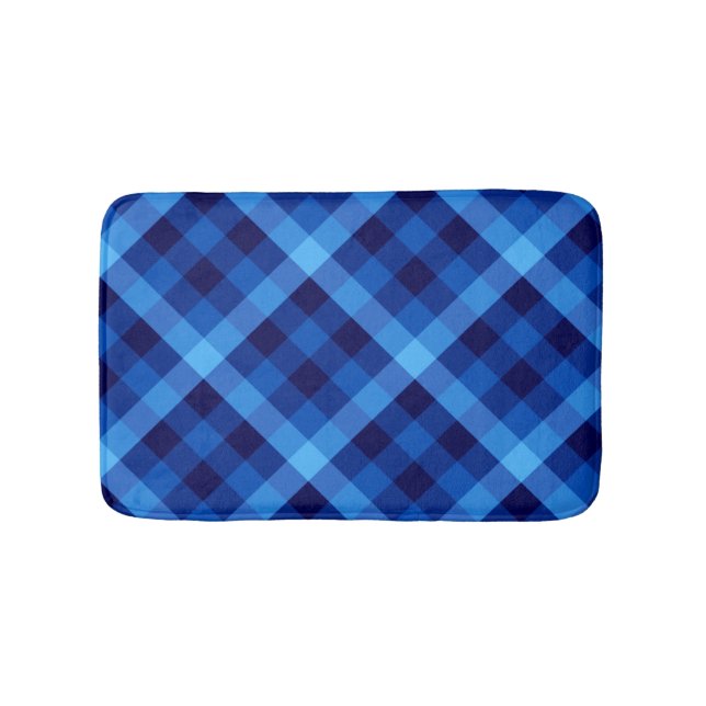 Cute Retro Ocean Blue Plaid Small Bath Mat (Front)