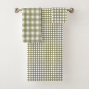 Cute Retro Olive Green Gingham Plaid Pattern   Bath Towel Set