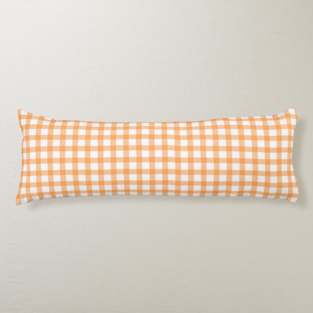 Cute Retro Orange Gingham Plaid pattern Body Cushion (Front)