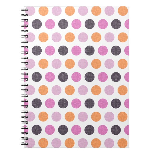 Cute Retro Orange Purple Pink Polka Dot Pattern Spiral Notebook (Front)