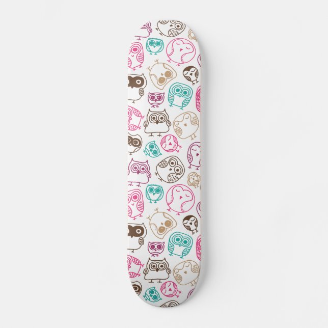 Cute retro owl bird pattern design skateboard (Front)