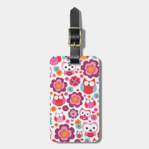 Cute retro owl flower bird pattern travel tag
