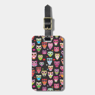 Cute retro owl pattern illustrated luggage case tag