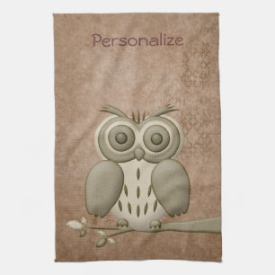 Cute Retro Owl Personalised Kitchen Towel
