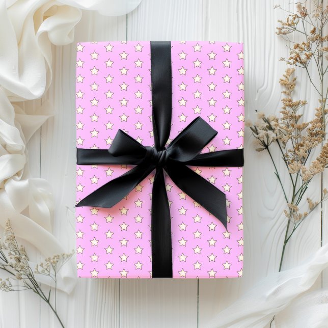 Cute Retro Pastel Star Pink Wrapping Paper (Creator Uploaded)