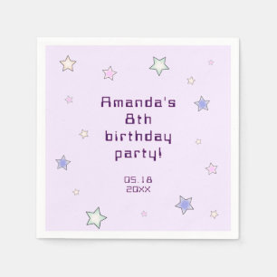 Cute Retro Pastel Stars Light Pink Kids Birthday Napkin