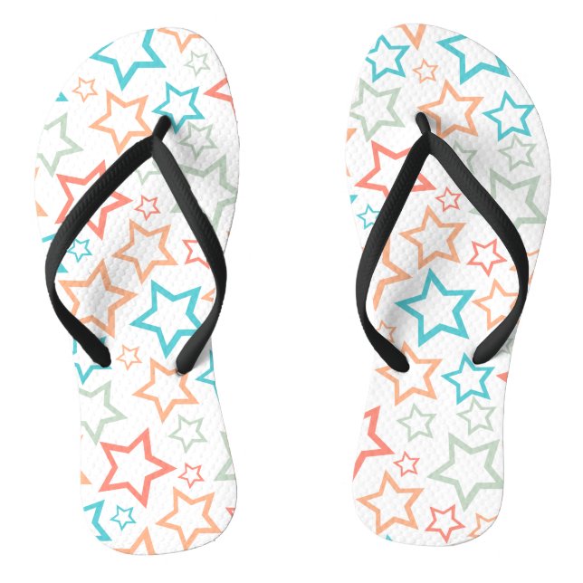 Cute Retro Pastel Stars Summer Beach Flip Flops (Footbed)
