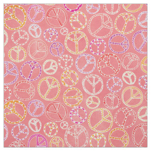 Cute Retro Peace Signs Girly Pink Pattern Fabric