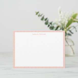 Cute Retro Peach Pink Gingham Plaid Personalised Card