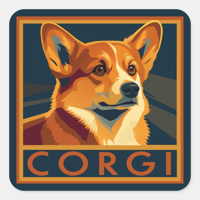 Cute Retro Pembroke Welsh Corgi Square Sticker (Front)