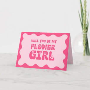 Cute Retro Pink Be My Flower Girl Proposal  Card