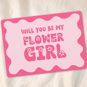 Cute Retro Pink Be My Flower Girl Proposal  Card