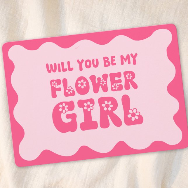 Cute Retro Pink Be My Flower Girl Proposal  Card (Creator Uploaded)