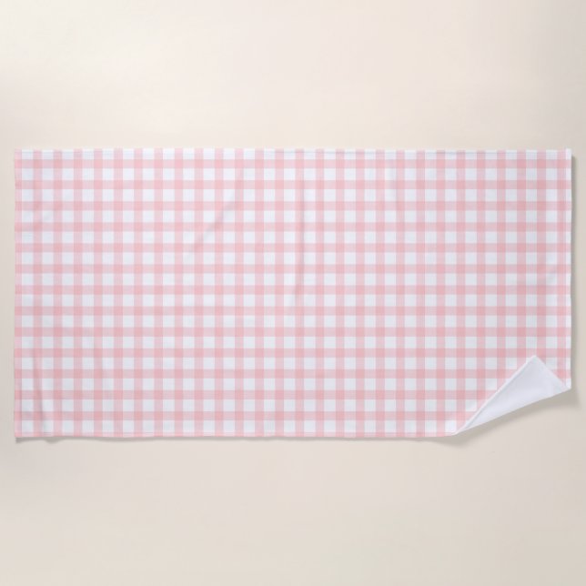 Cute Retro Pink Gingham Plaid pattern Beach Towel (Front)