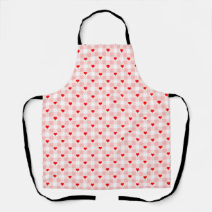 Cute Retro Pink Heart Gingham Plaid pattern Apron