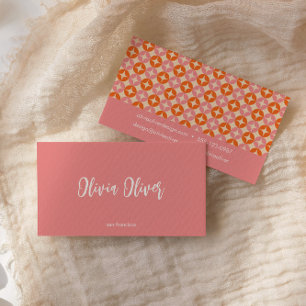 Cute Retro Pink Orange Script Calligraphy Bright Business Card