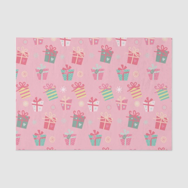 Cute Retro Pink Presents Christmas Holiday Tissue Paper (Front)