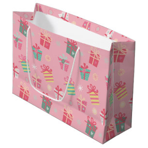 Cute Retro Pink Presents Holiday Christmas Large Gift Bag
