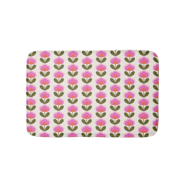 Cute Retro Pink Scandinavian Flower Art Pattern Bath Mat (Front)