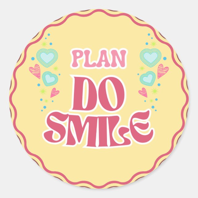 Cute Retro 'Plan Do Smile' Sticker (Front)