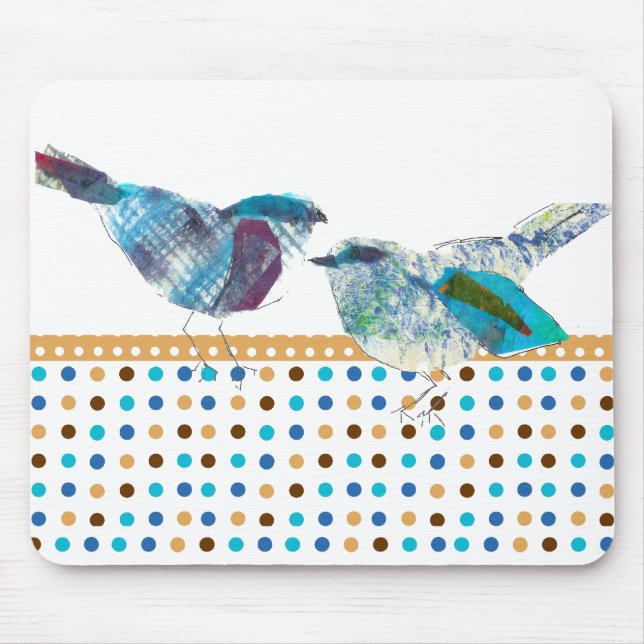 Cute Retro Polka Dot Blue Bird Modern Design Mouse Pad (Front)