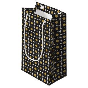 Cute Retro Pop Flower Pattern Black and Gold Small Gift Bag