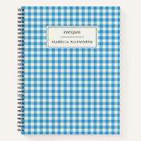 Cute Retro Preppy Blue Gingham Personalised Recipe