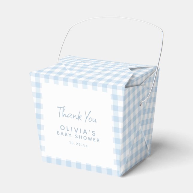 Cute Retro Preppy Light Blue Gingham Baby Shower Favour Box (Front Side)