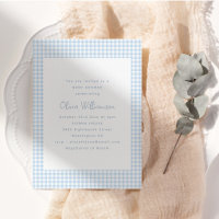Cute Retro Preppy Light Blue Gingham Baby Shower