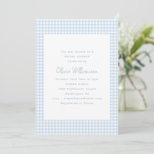 Cute Retro Preppy Light Blue Gingham Bridal Shower Invitation