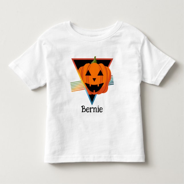 Cute Retro Pumpkin Jack O Lantern Halloween Name Toddler T-Shirt (Front)
