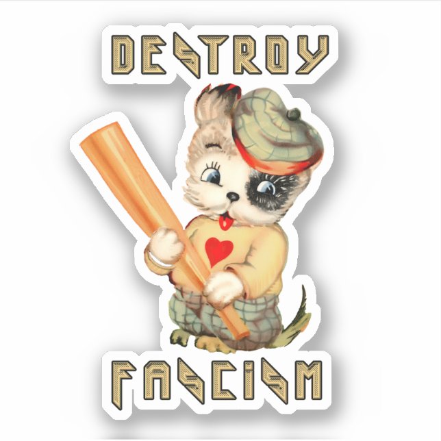 Cute Retro Puppy - Destroy Fascism (Front)