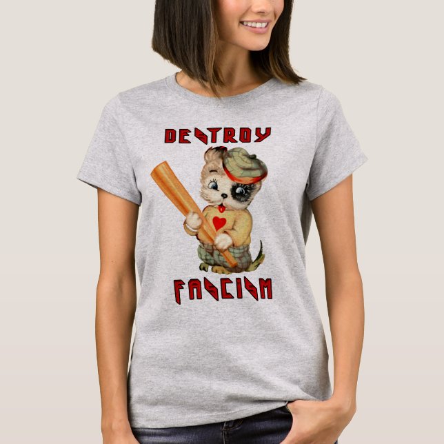 Cute Retro Puppy - Destroy Fascism T-Shirt (Front)