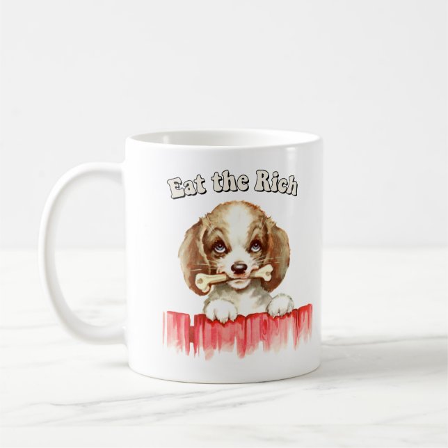 Cute Retro Puppy - Eat the Rich Coffee Mug (Left)