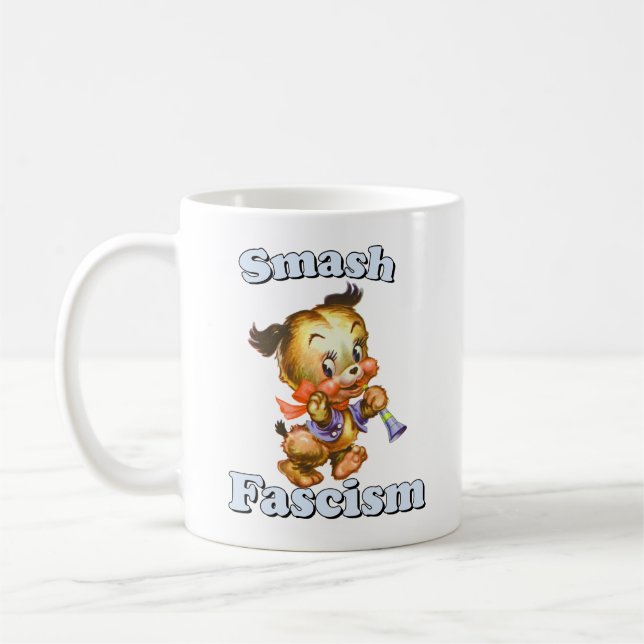 Cute Retro Puppy - Smash Fascism Coffee Mug (Left)