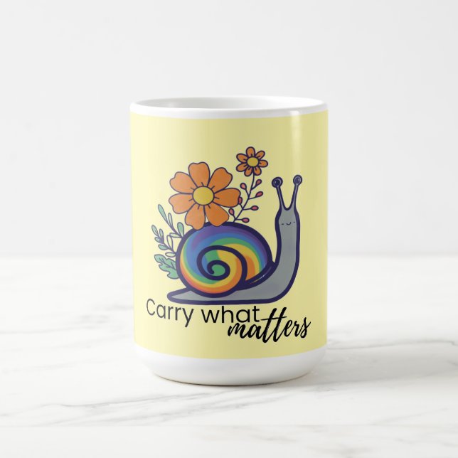 Cute Retro Rainbow Floral Snail Coffee Mug (Center)