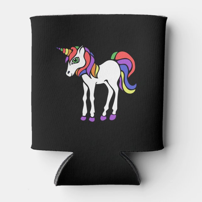 Cute retro rainbow unicorn can cooler (Front)