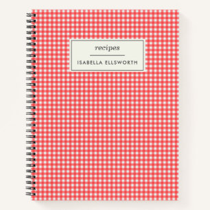 Cute Retro Red Gingham Plaid Personalised Recipe Notebook