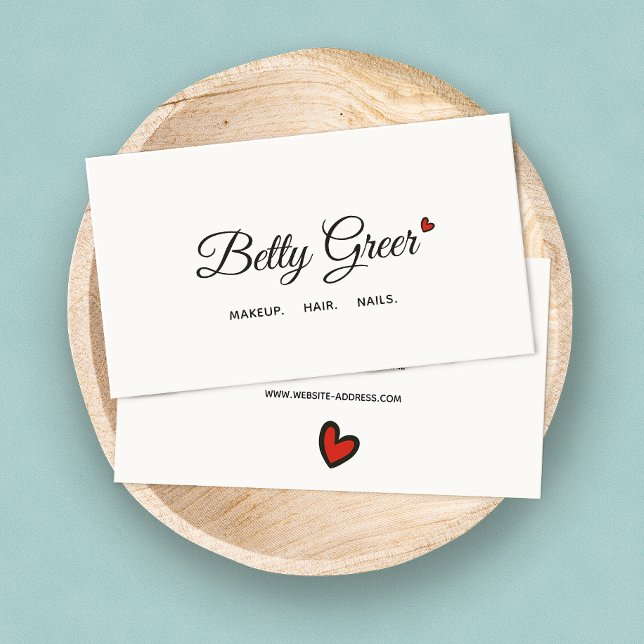 Cute Retro Red Heart Handwritten Script Typography Business Card (Creator Uploaded)