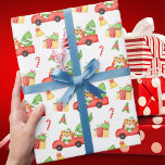 Cute Retro Red Truck and Tiger Christmas Wrapping Paper<br><div class="desc">Cute Retro Red Truck and Tiger Christmas Wrapping Paper</div>