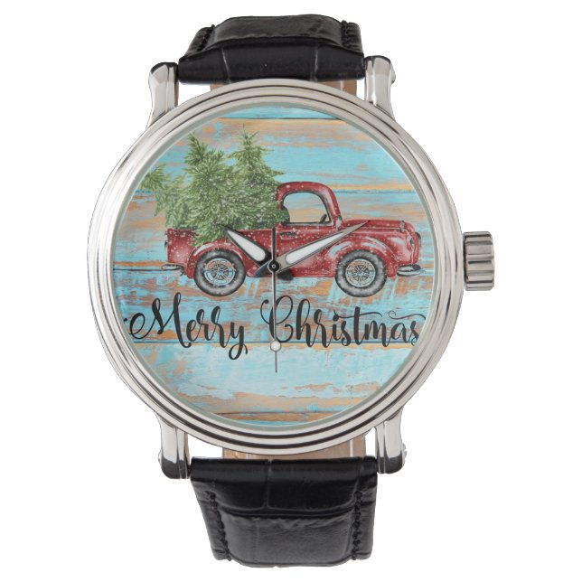 Cute Retro Red Truck Country Christmas Watch (Front)