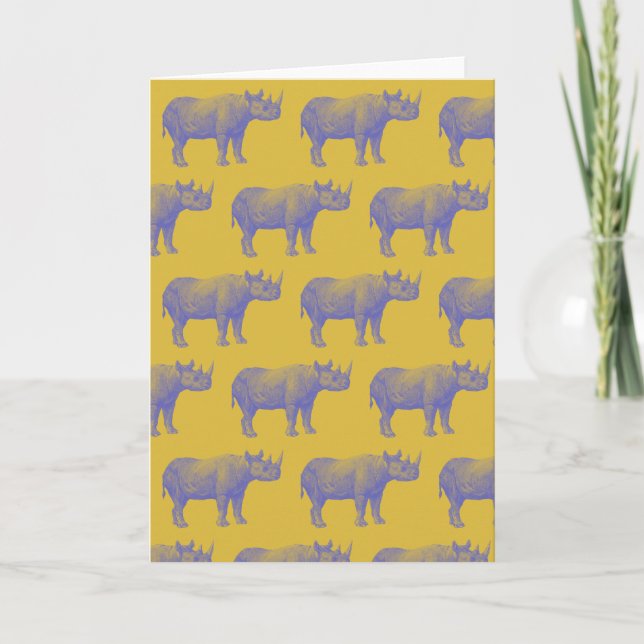 Cute Retro Rhino Rhinoceros Pattern Yellow Blank Card (Front)