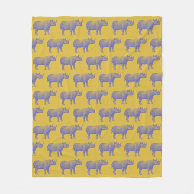 Cute Retro Rhino Rhinoceros Pattern Yellow Purple  Fleece Blanket (Front)