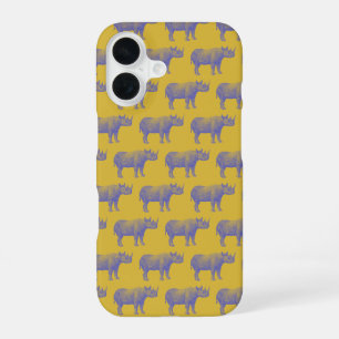 Cute Retro Rhino Rhinoceros Pattern Yellow Purple iPhone 16 Case