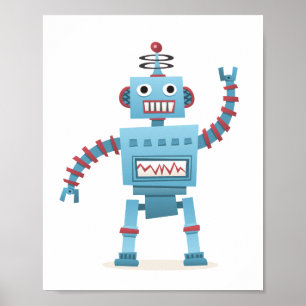 Cute retro robot android kids cartoon wall art