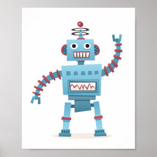 Cute retro robot android kids cartoon wall art