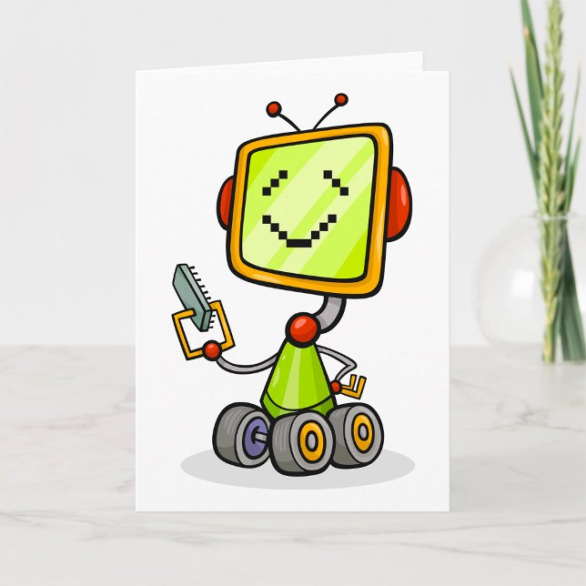 Cute Retro Robot Cartoon Fun AI Tech Digital Art  Card (Creator Uploaded)