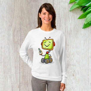 Cute Retro Robot Cartoon Fun AI Tech Digital Art  T-Shirt